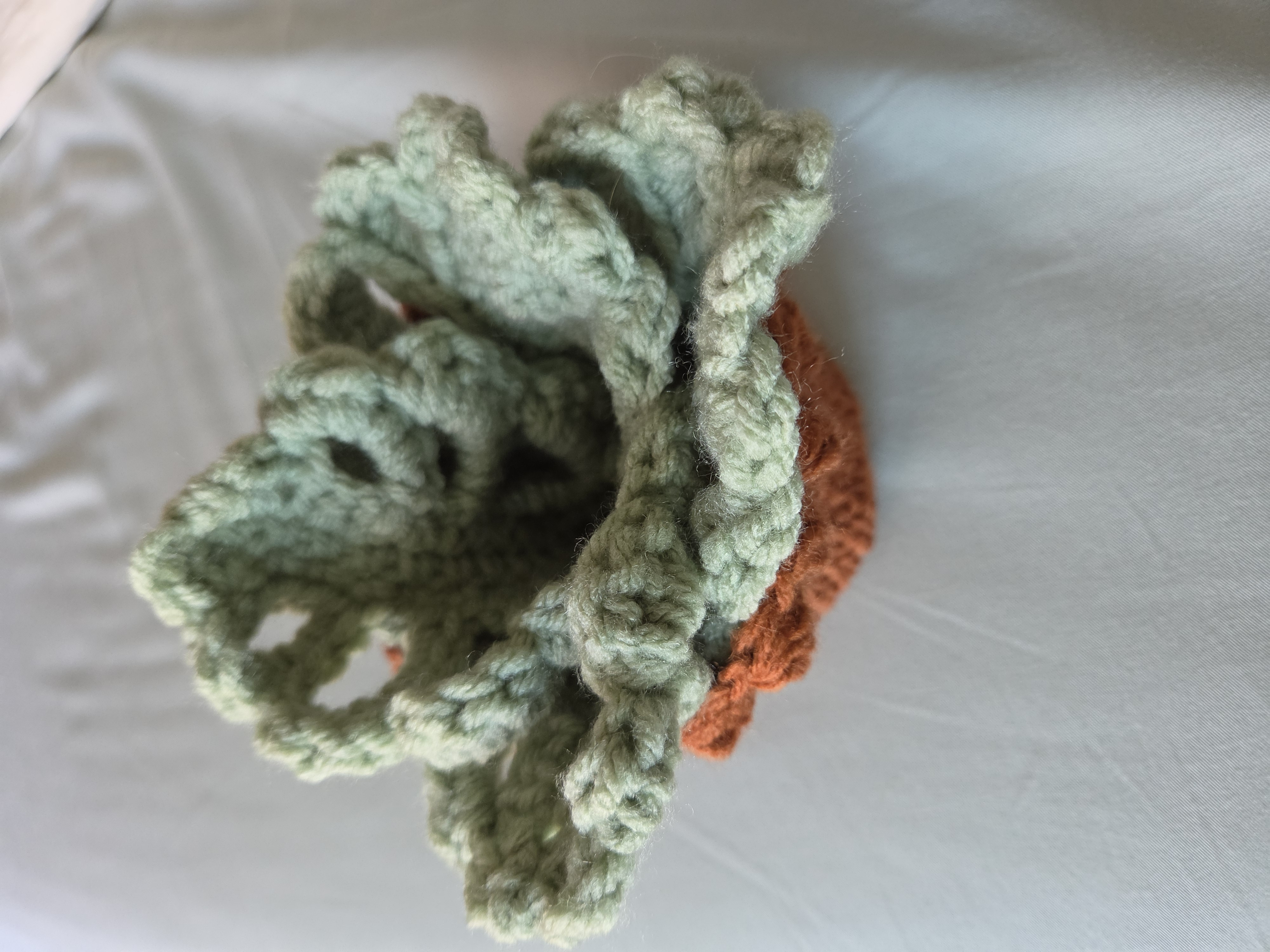 Hand-crocheted yarn succulent in terracotta pot