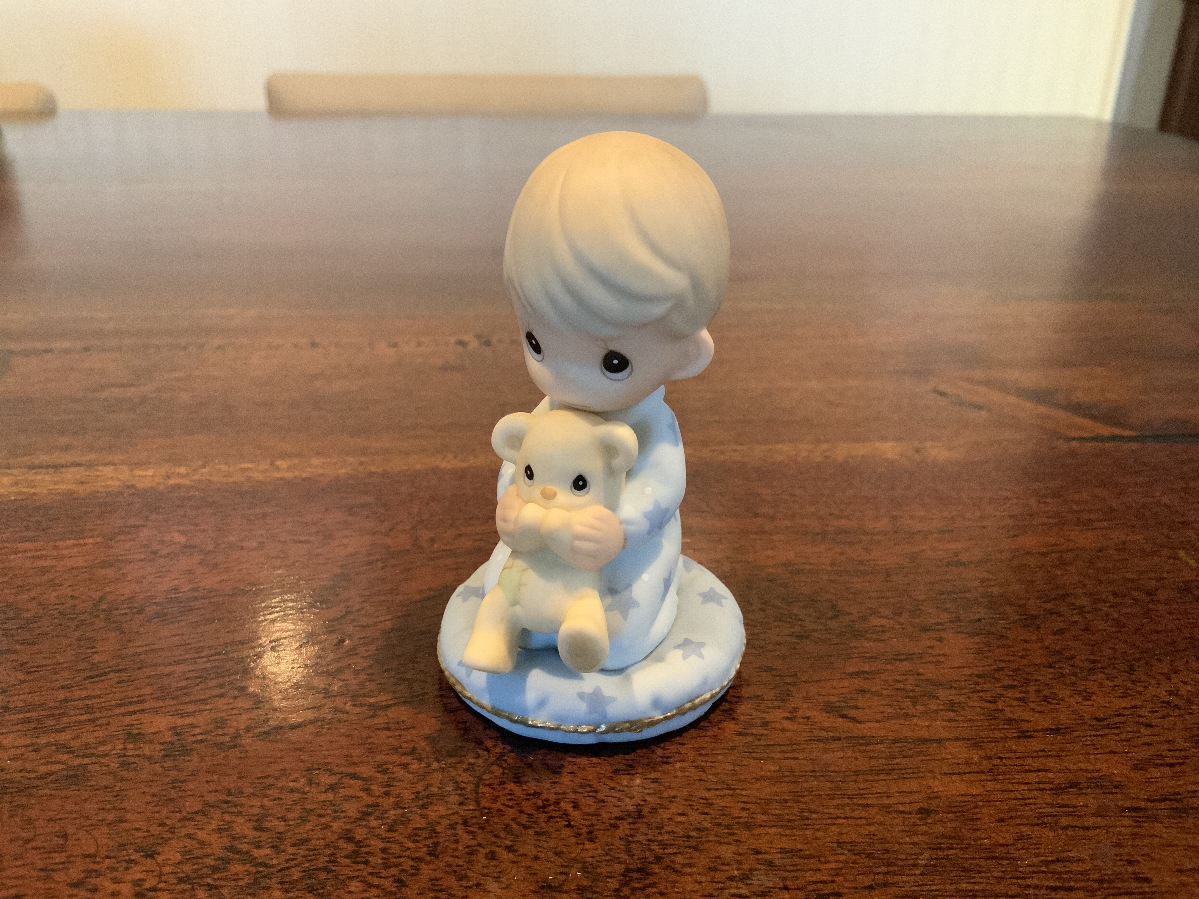 Precious Moments Porcelain Boy with Teddy Bear Figurine