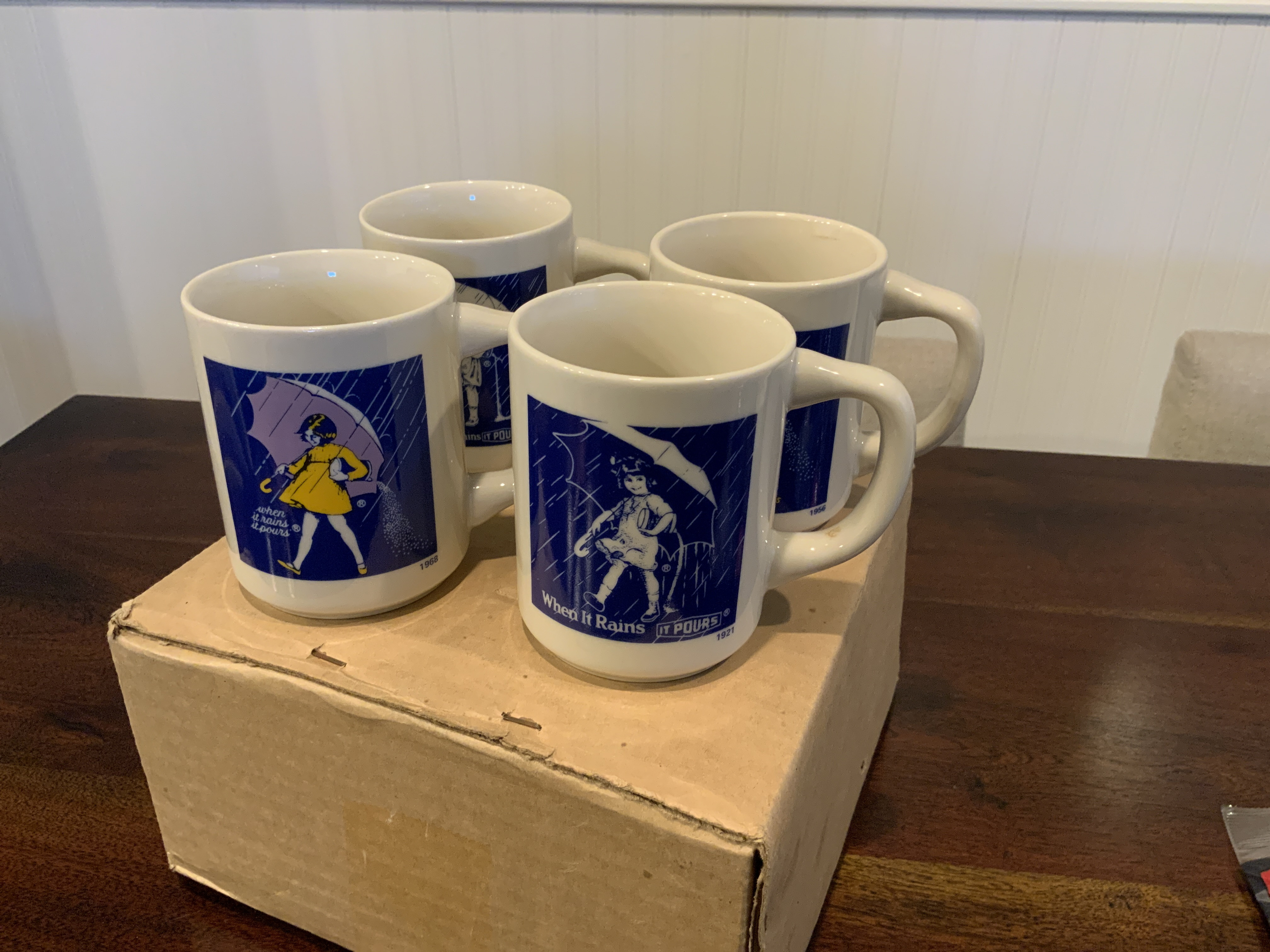 Vintage 1987 Morton Salt Girl Advertising Mugs Set